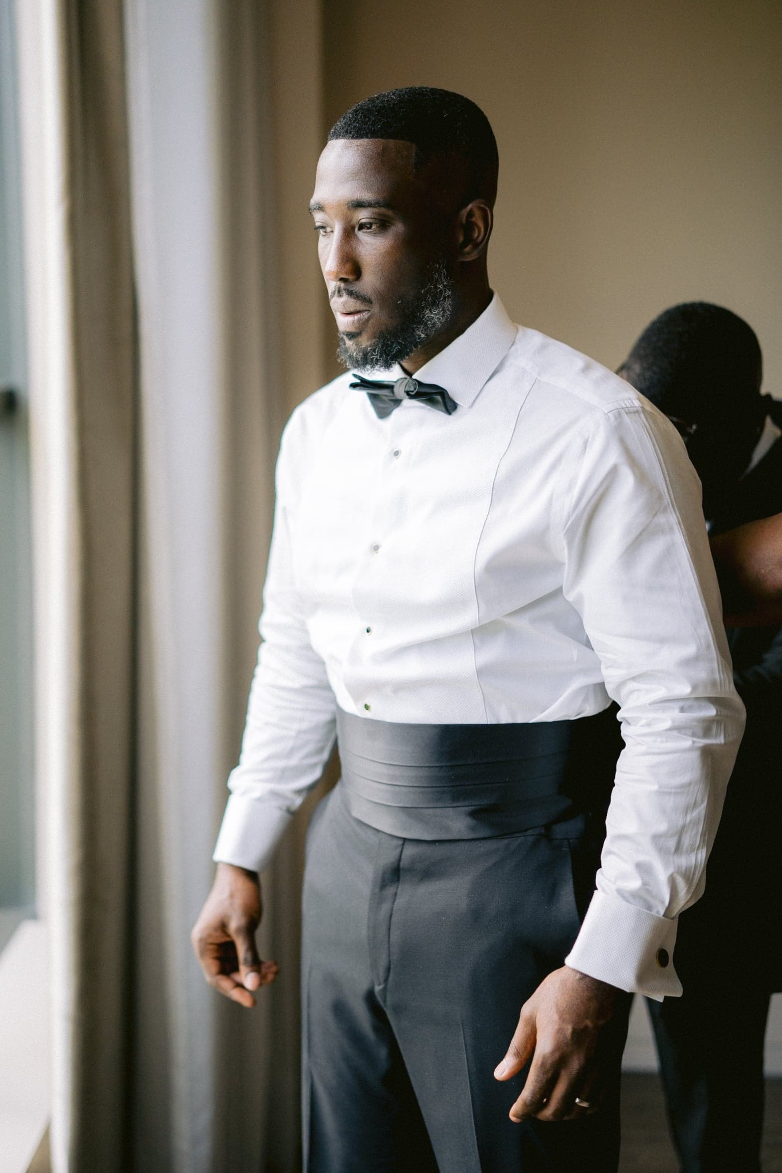 Groom White Shirt Black Bowtie