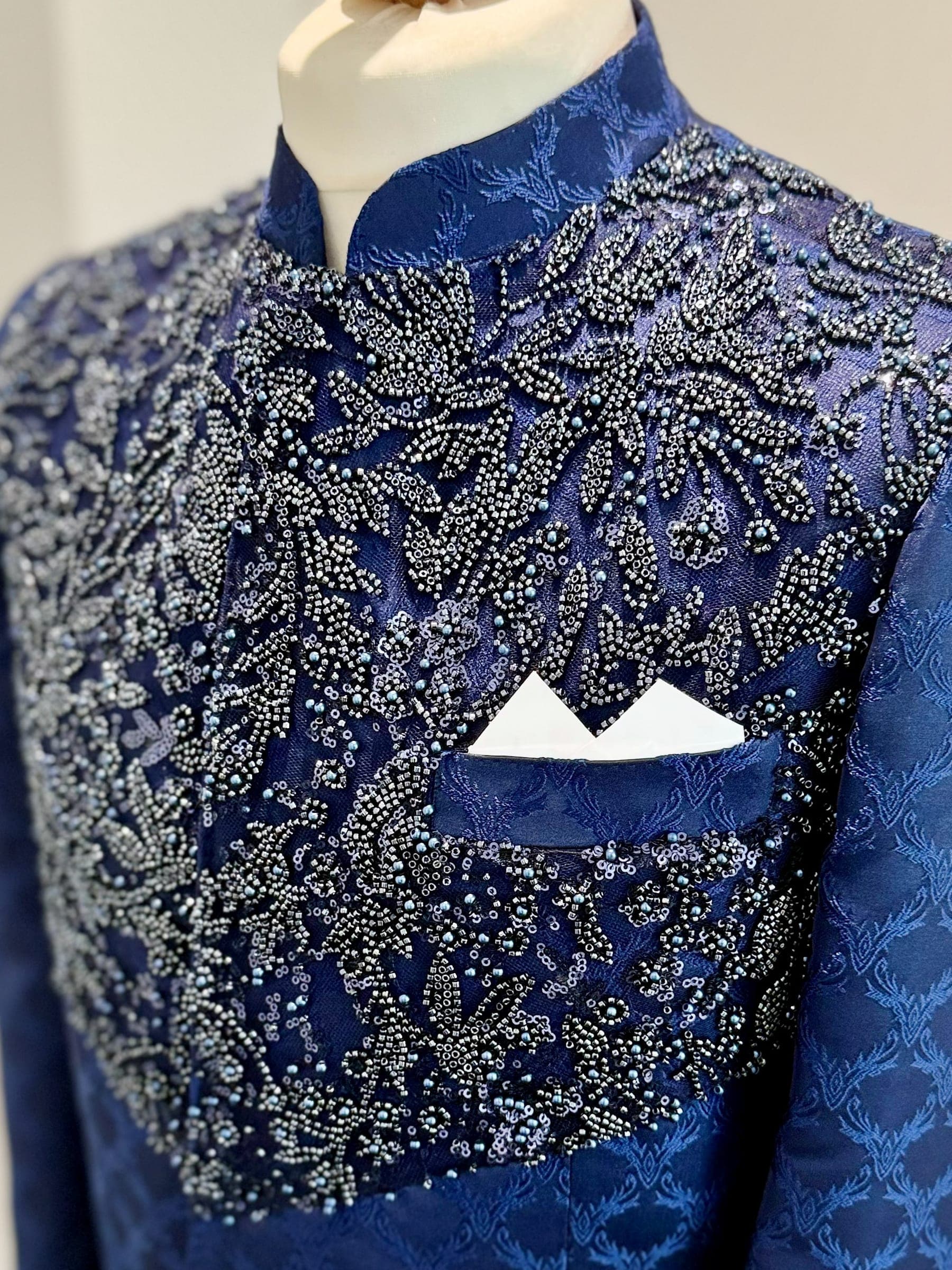 Navy Beaded Yoke Detail