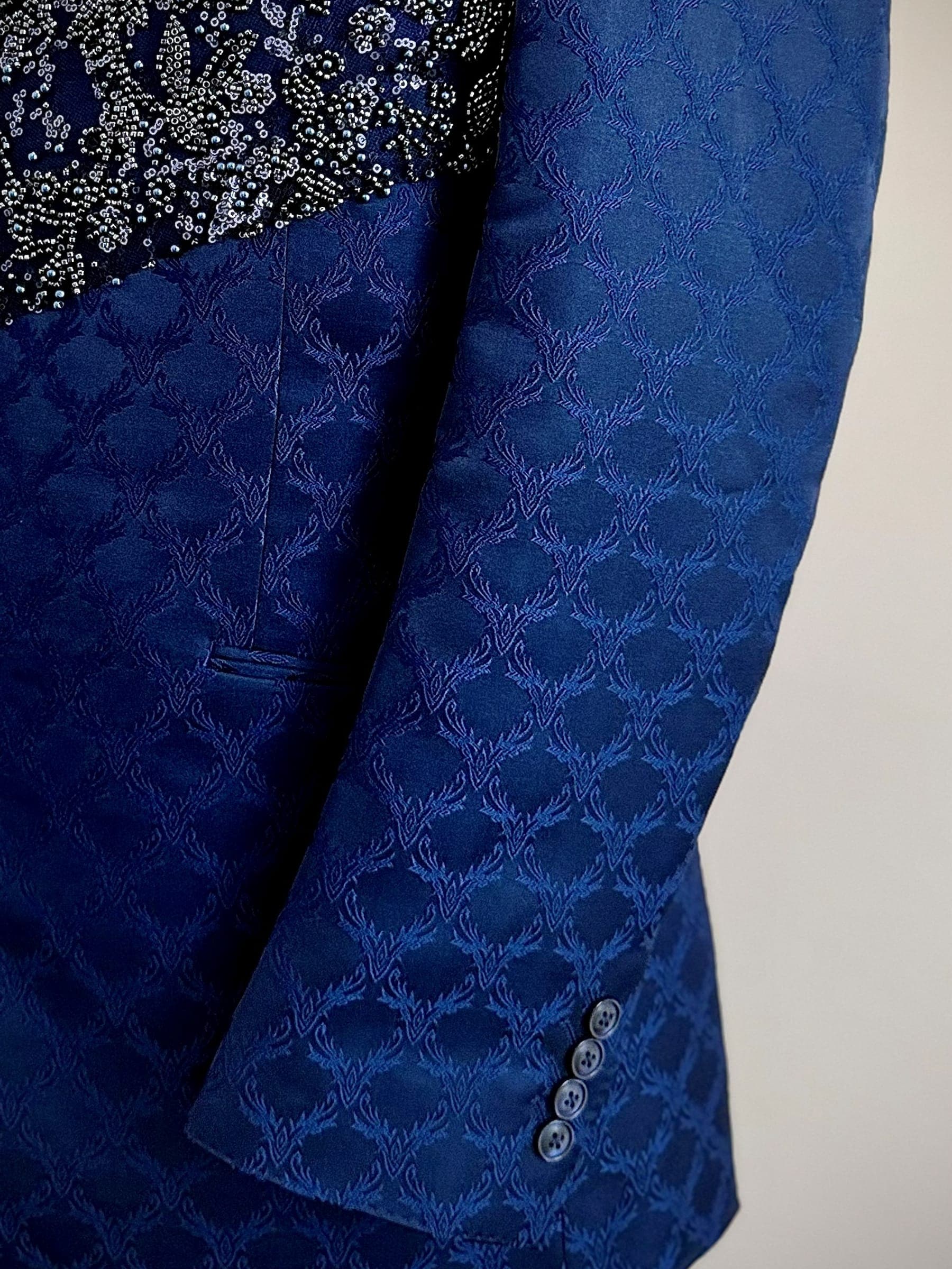 Navy Jacquard Pocket And Cuff Detail